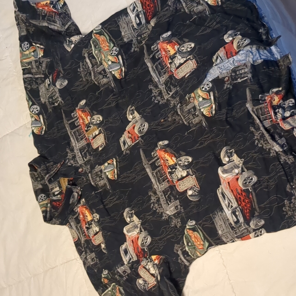 Hot Rod Allover Print Button Down Casual Shirt Size L Black